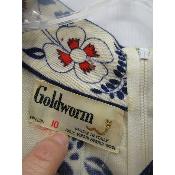 VINTAGE Goldworm Dress 10 Merino Wool 60s Scandinavian Folk Italy * - Picture 16 of 16